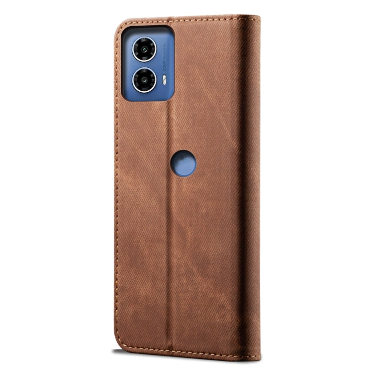 For Motorola Moto G34 Denim Texture Flip Leather Phone Case(Brown)