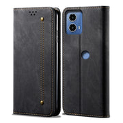For Motorola Moto G34 Denim Texture Flip Leather Phone Case(Black)