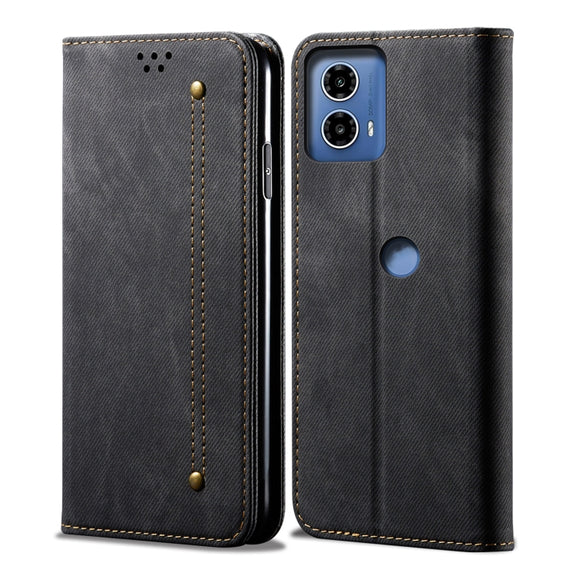 For Motorola Moto G34 Denim Texture Flip Leather Phone Case(Black)