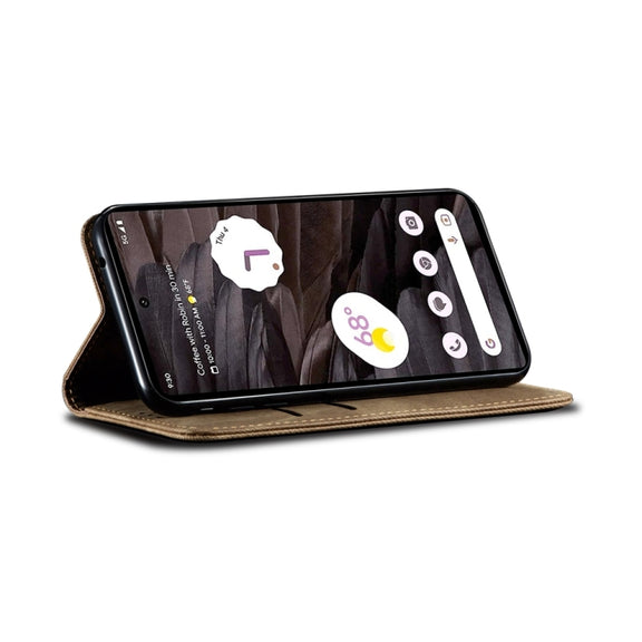 For Motorola Edge 50 Fusion Denim Texture Flip Leather Phone Case(Khaki)