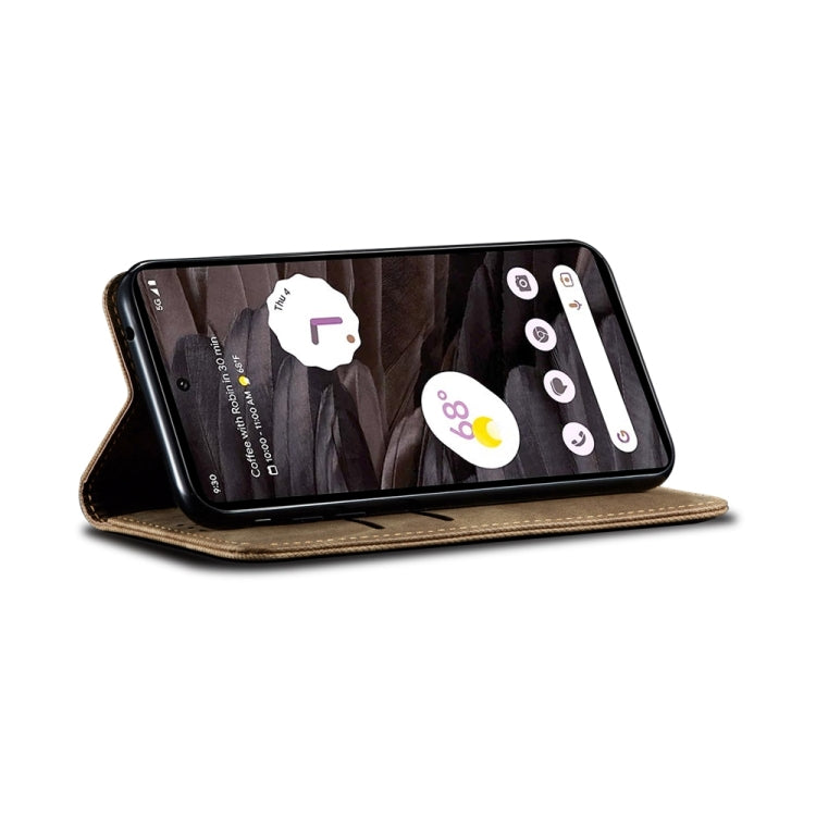 For Motorola Edge 50 Fusion Denim Texture Flip Leather Phone Case(Khaki)