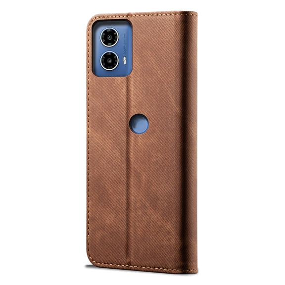 For Motorola Edge 50 Fusion Denim Texture Flip Leather Phone Case(Brown)