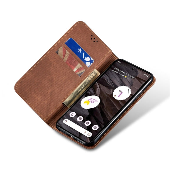 For Motorola Edge 50 Fusion Denim Texture Flip Leather Phone Case(Brown)