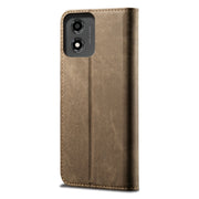 For Motorola Moto E14 Denim Texture Flip Leather Phone Case(Khaki)