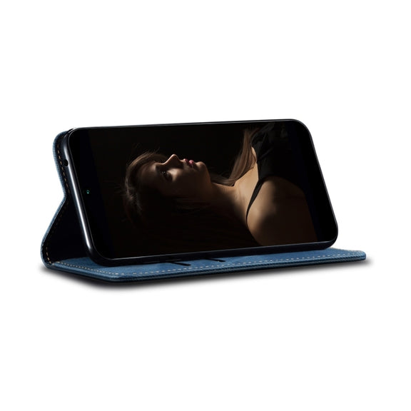 For Motorola Moto E14 Denim Texture Flip Leather Phone Case(Blue)