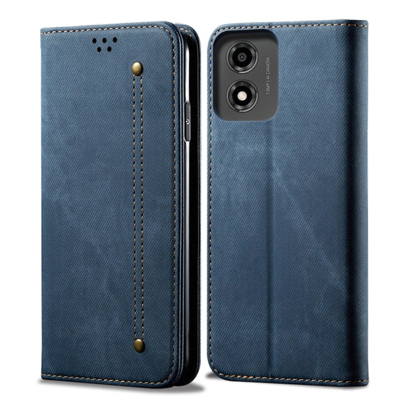 For Motorola Moto E14 Denim Texture Flip Leather Phone Case(Blue)