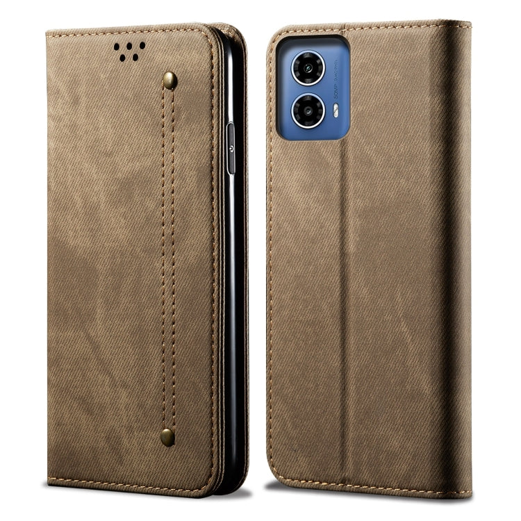 For Motorola Moto G85 Denim Texture Flip Leather Phone Case(Khaki) - free shipping - PMC TechLife - Order now!