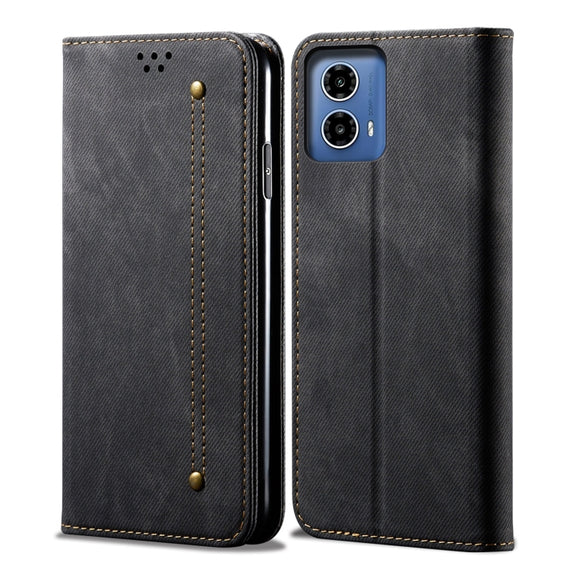 For Motorola Moto G85 Denim Texture Flip Leather Phone Case(Black)