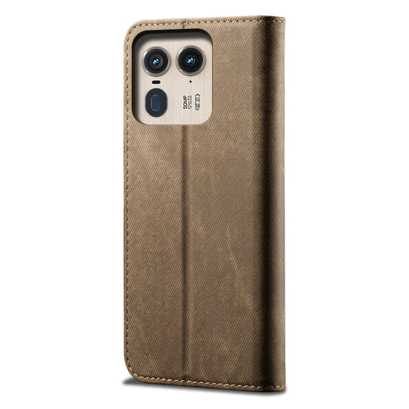 For Motorola Edge 50 Ultra Denim Texture Flip Leather Phone Case(Khaki)