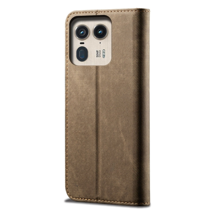 For Motorola Edge 50 Ultra Denim Texture Flip Leather Phone Case(Khaki)
