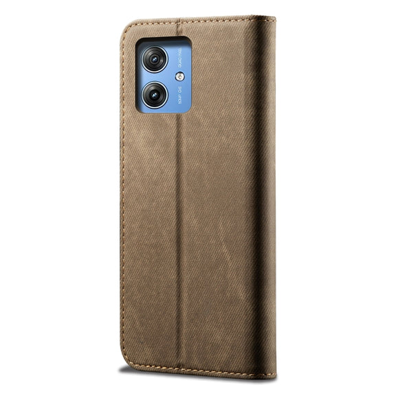 For Motorola Moto G64 5G Global Denim Texture Flip Leather Phone Case(Khaki)