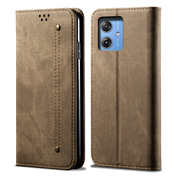 For Motorola Moto G64 5G Global Denim Texture Flip Leather Phone Case(Khaki)