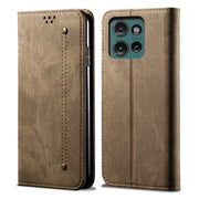 For Motorola Edge 50 5G Global Denim Texture Flip Leather Phone Case(Khaki)