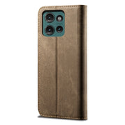 For Motorola Edge 50 5G Global Denim Texture Flip Leather Phone Case(Khaki)