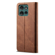For Motorola Edge 50 5G Global Denim Texture Flip Leather Phone Case(Brown)