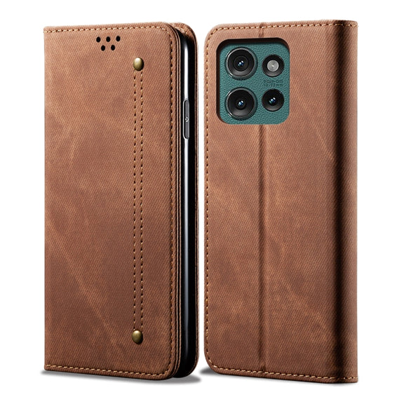 For Motorola Edge 50 5G Global Denim Texture Flip Leather Phone Case(Brown)