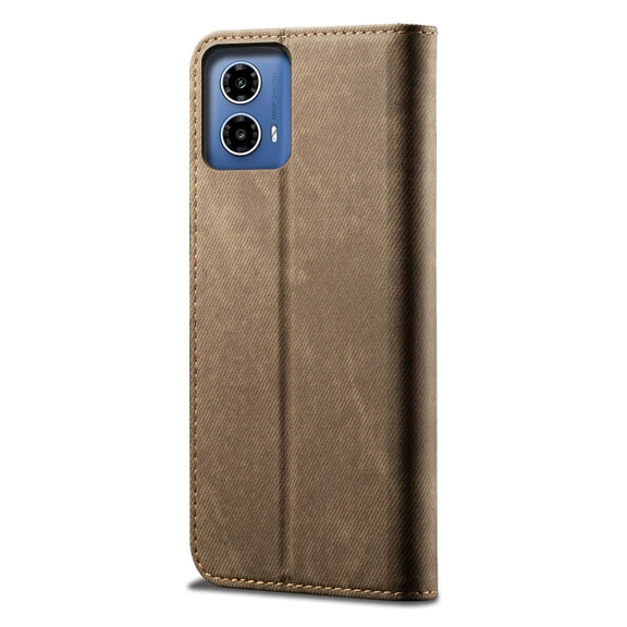 For Motorola Moto G34 5G / G45 5G Denim Texture Flip Leather Phone Case(Khaki)