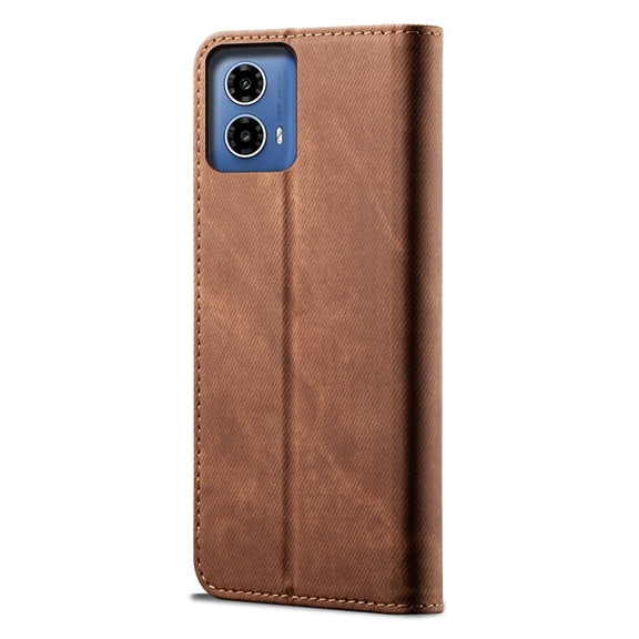 For Motorola Moto G35 Denim Texture Flip Leather Phone Case(Brown)