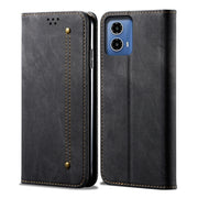 For Motorola Moto G35 Denim Texture Flip Leather Phone Case(Black)
