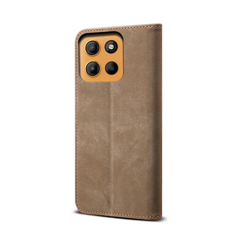 For Motorola Moto G15 Denim Texture Flip Leather Phone Case(Khaki)
