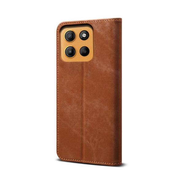 For Motorola Moto G15 Denim Texture Flip Leather Phone Case(Brown)