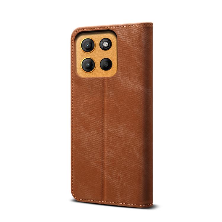 For Motorola Moto G15 Denim Texture Flip Leather Phone Case(Brown)