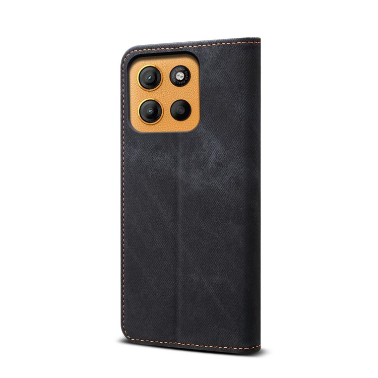 For Motorola Moto G15 Denim Texture Flip Leather Phone Case(Black)