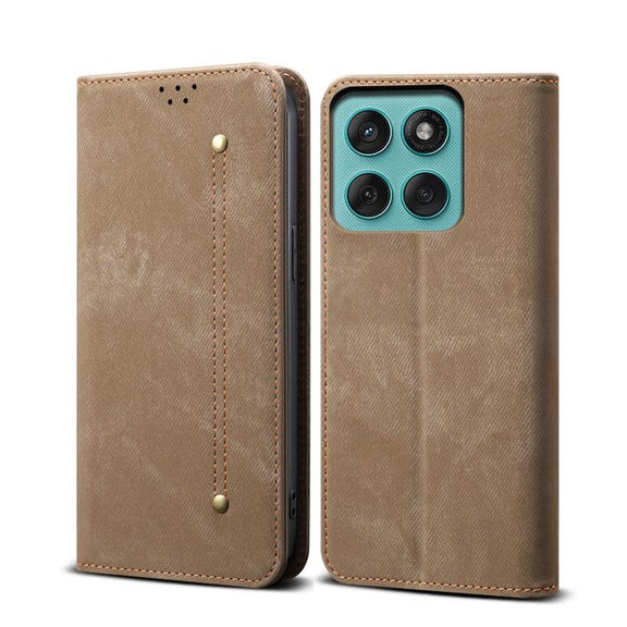 For Motorola Edge 60 Pro Denim Texture Flip Leather Phone Case(Khaki)