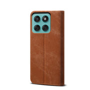For Motorola Edge 60 Pro Denim Texture Flip Leather Phone Case(Brown)