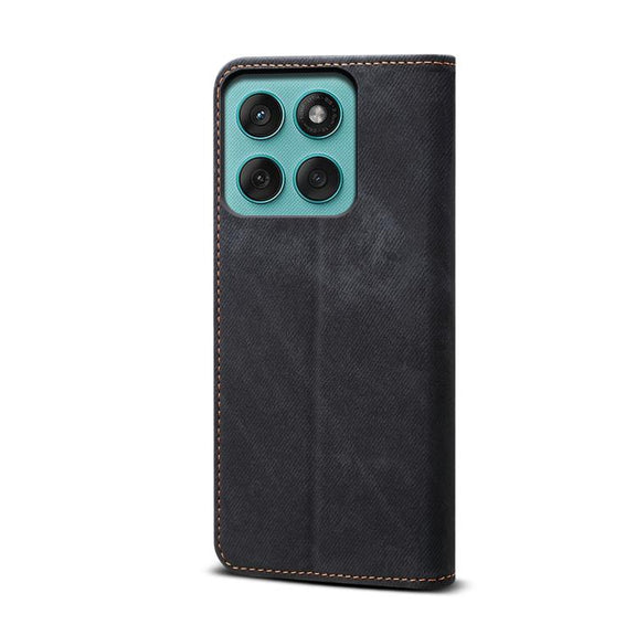 For Motorola Edge 60 Pro Denim Texture Flip Leather Phone Case(Black)