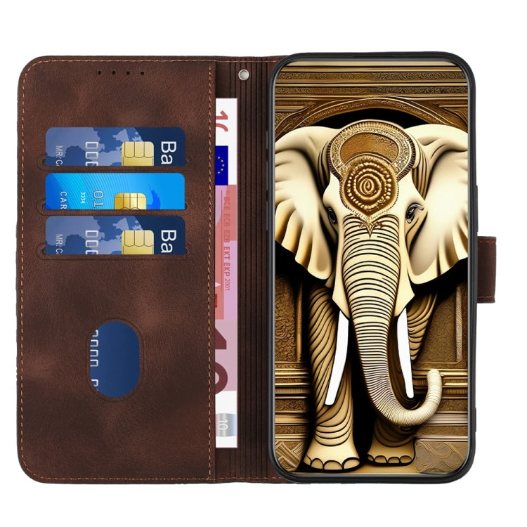 For Motorola Edge 5G 2024 YX0060 Elephant Head Embossed Phone Leather Case with Lanyard(Coffee)