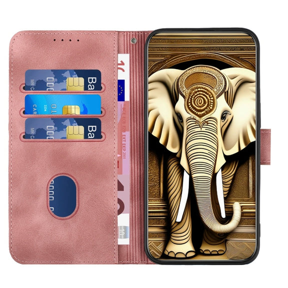 For Motorola Moto G Stylus 5G 2024 YX0060 Elephant Head Embossed Phone Leather Case with Lanyard(Pink)