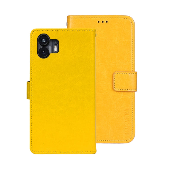 For Nothing Phone 2 idewei Crazy Horse Texture Leather Phone Case with Holder(Yellow)