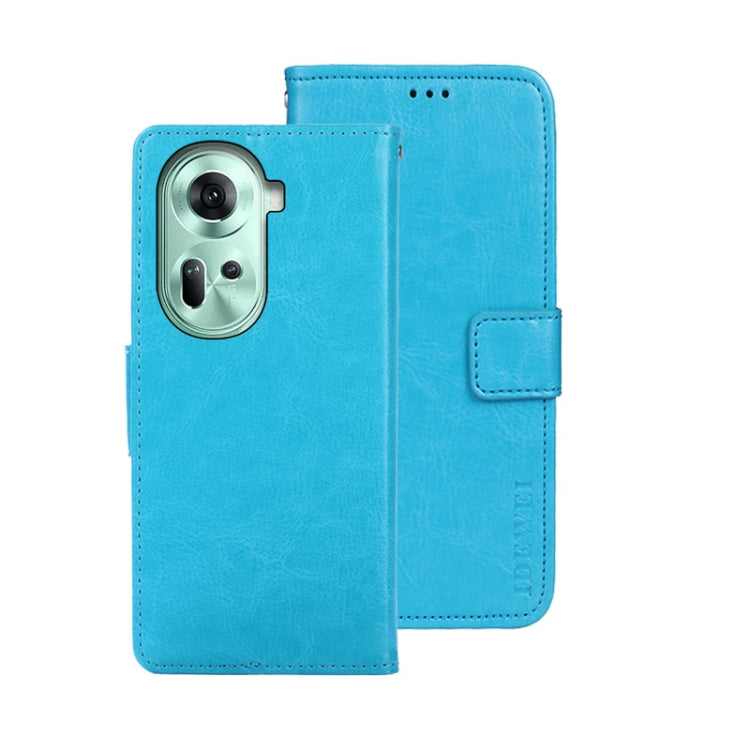 For OPPO Reno11 5G Global idewei Crazy Horse Texture Leather Phone Case with Holder(Sky Blue) - OPPO Cases by idewei | Online Shopping South Africa | PMC Jewellery | Buy Now Pay Later Mobicred