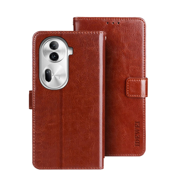 For OPPO Reno11 Pro 5G Global idewei Crazy Horse Texture Leather Phone Case with Holder(Brown) - free shipping - PMC Jewellery - Order now!