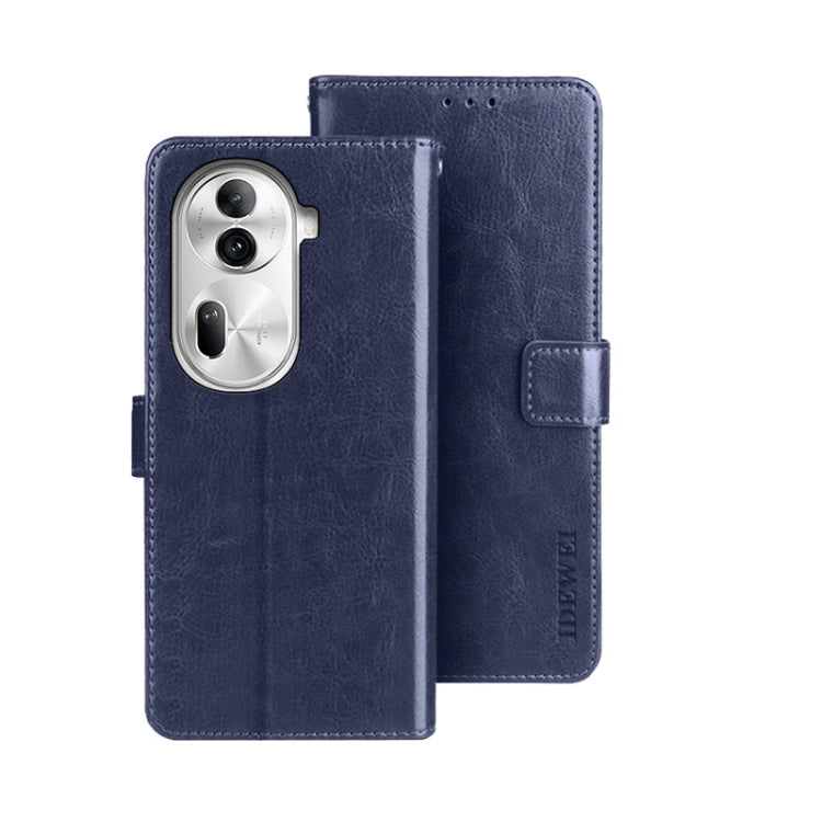 For OPPO Reno11 Pro 5G Global idewei Crazy Horse Texture Leather Phone Case with Holder(Blue) - OPPO Cases by idewei | Online Shopping South Africa | PMC Jewellery | Buy Now Pay Later Mobicred