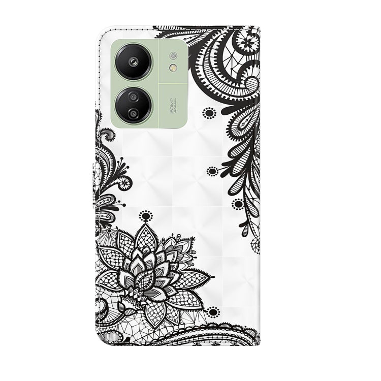 For Xiaomi Redmi 13C 5G / 4G 3D Painting Pattern Flip Leather Phone Case(Diagonal Black Flower)