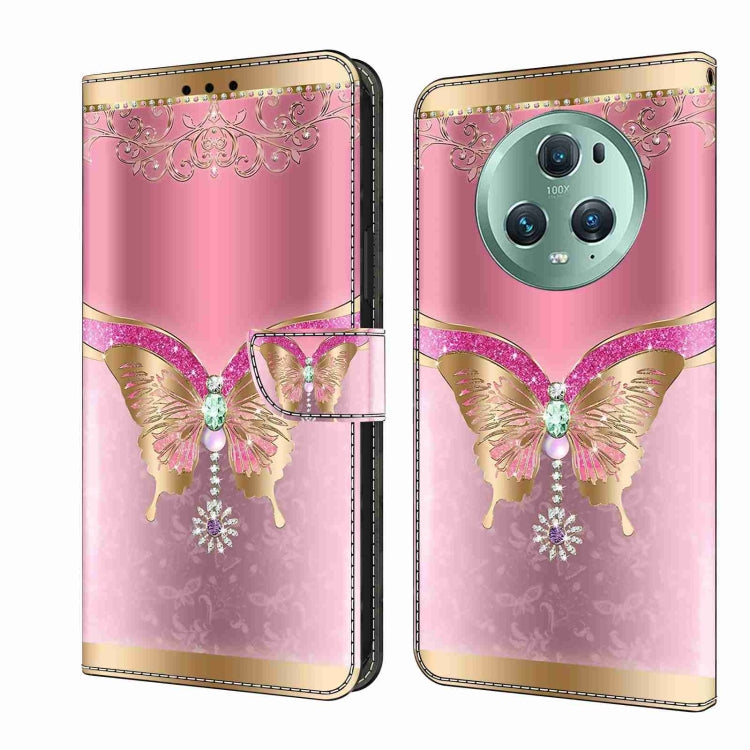 For Honor Magic5 Pro Crystal 3D Shockproof Protective Leather Phone Case(Pink Bottom Butterfly) - Honor Cases by PMC TechLife | Online Shopping South Africa | PMC TechLife | Buy Now Pay Later Mobicred