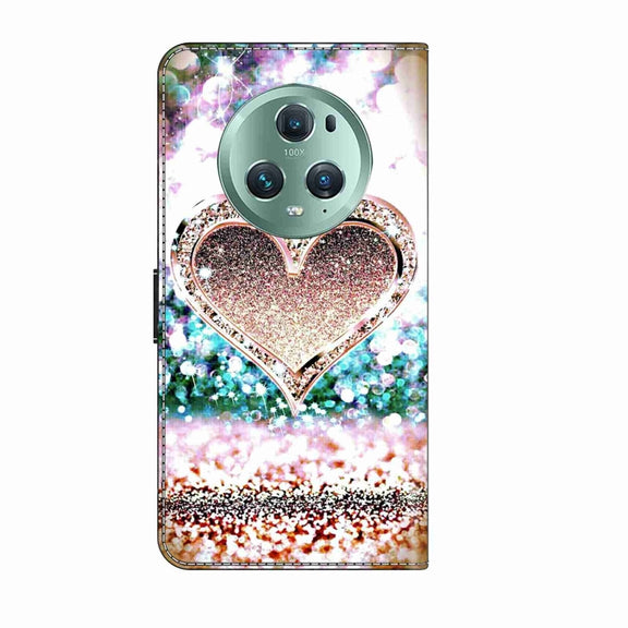 For Honor Magic5 Pro Crystal 3D Shockproof Protective Leather Phone Case(Pink Diamond Heart)