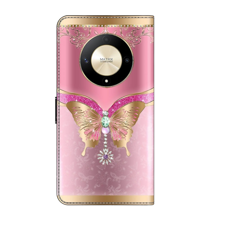 For Honor Magic6 Lite Crystal 3D Shockproof Protective Leather Phone Case(Pink Bottom Butterfly) - Honor Cases by PMC TechLife | Online Shopping South Africa | PMC TechLife | Buy Now Pay Later Mobicred
