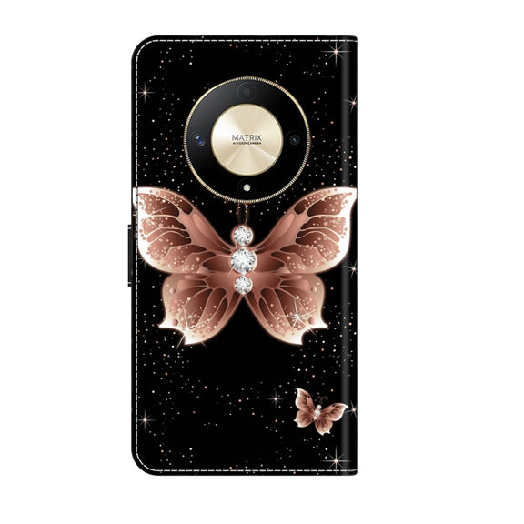 For Honor Magic6 Lite Crystal 3D Shockproof Protective Leather Phone Case(Pink Diamond Butterfly)