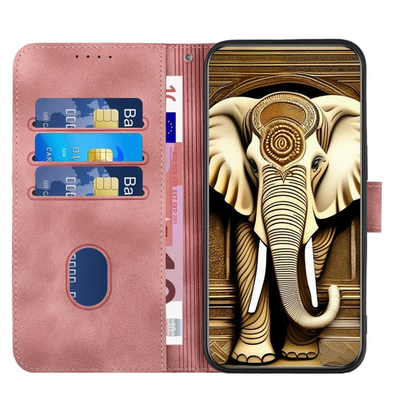 For Google Pixel 9 Pro YX0060 Elephant Head Embossed Phone Leather Case with Lanyard(Pink)