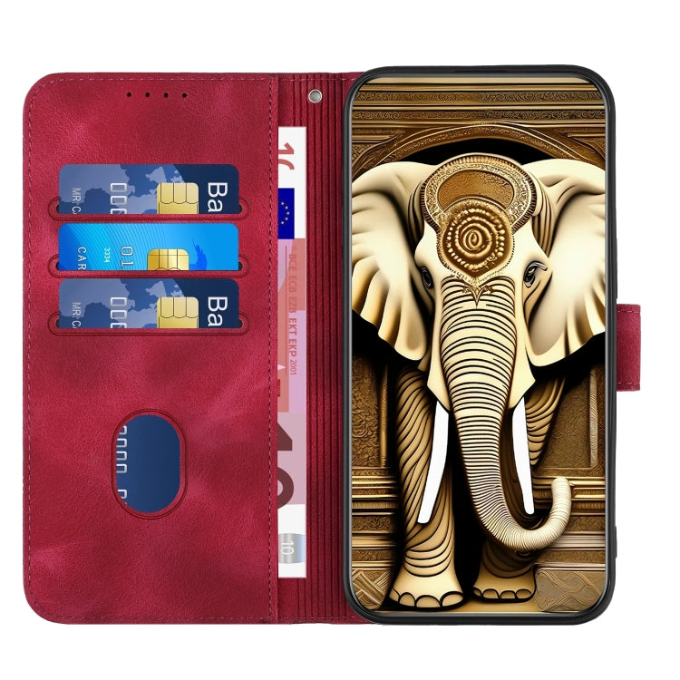 For Google Pixel 9 Pro YX0060 Elephant Head Embossed Phone Leather Case with Lanyard(Rose Red)