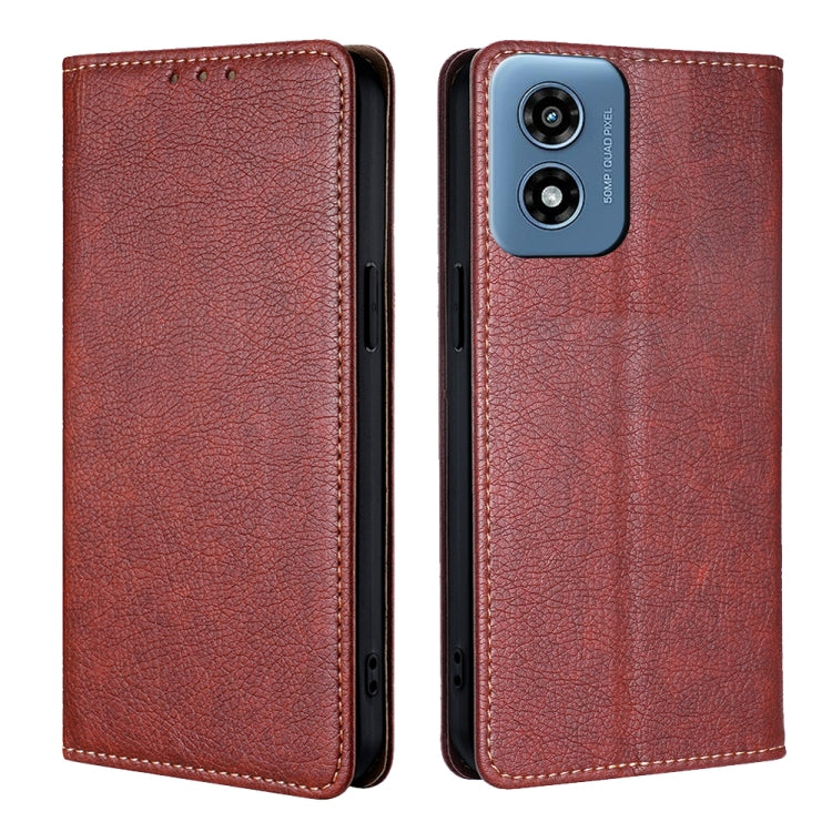 For Motorola Moto G Play 4G 2024 Gloss Oil Solid Color Magnetic Leather Phone Case(Brown) - Motorola Cases by PMC Jewellery | Online Shopping South Africa | PMC Jewellery | Buy Now Pay Later Mobicred