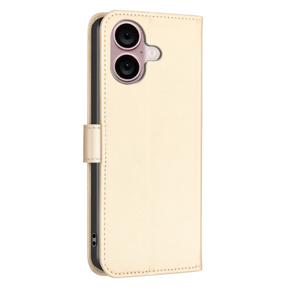 For iPhone 16 Plus Four-leaf Embossed Leather Phone Case(Gold)