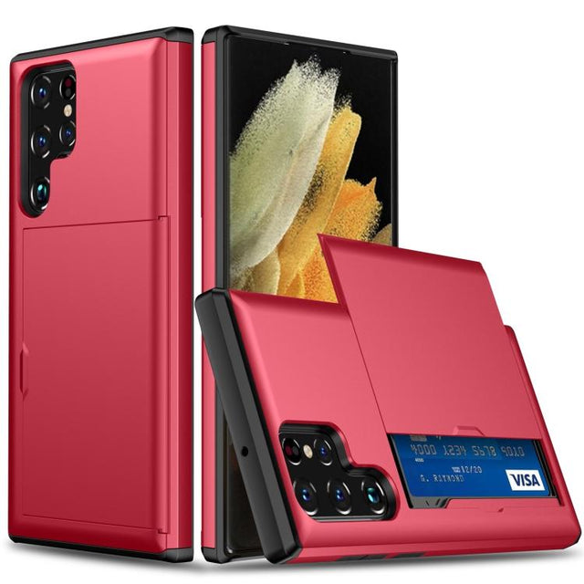 For Samsung Galaxy S25 Ultra 5G Shockproof Armor Phone Case with Card Slot(Red)