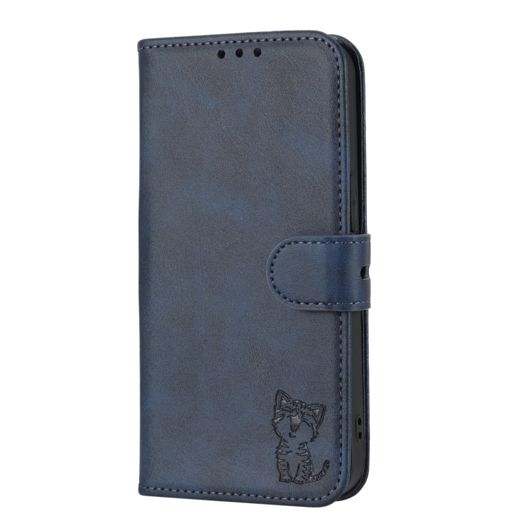 For Google Pixel 9 Pro Embossed Happy Cat Pattern Flip Leather Phone Case(Blue) - Google Cases by PMC TechLife | Online Shopping South Africa | PMC TechLife | Buy Now Pay Later Mobicred
