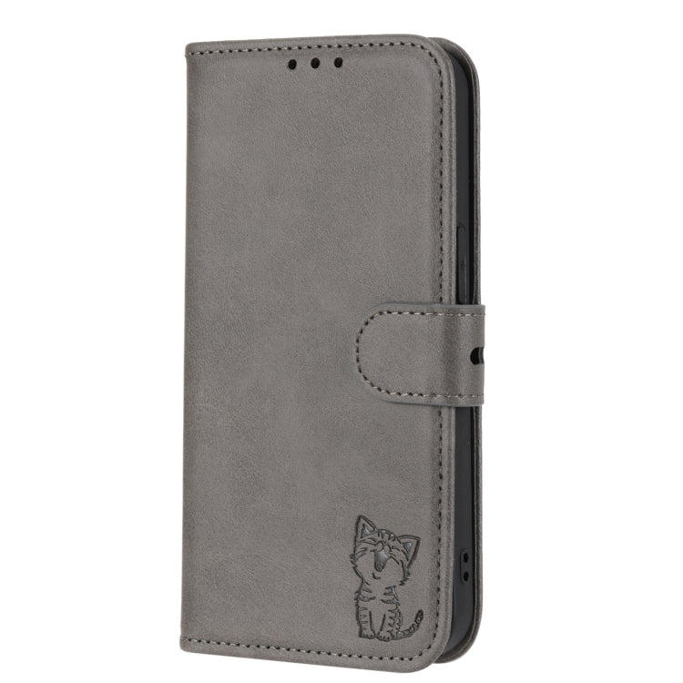 For Google Pixel 9 Pro Embossed Happy Cat Pattern Flip Leather Phone Case(Grey) - Google Cases by PMC TechLife | Online Shopping South Africa | PMC TechLife | Buy Now Pay Later Mobicred