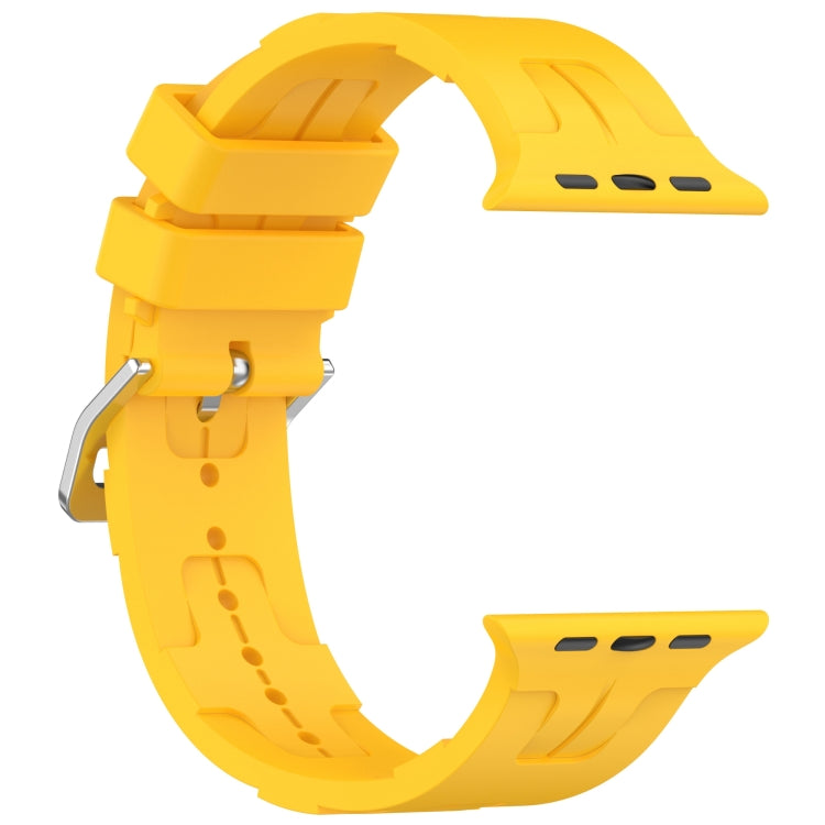 For Apple Watch SE 2023 44mm H Texture Silicone Ladder Buckle Watch Band(Yellow) - Watch Bands by PMC TechLife | Online Shopping South Africa | PMC TechLife