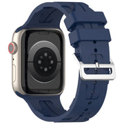 For Apple Watch SE 2023 44mm H Texture Silicone Ladder Buckle Watch Band(Midnight Blue)
